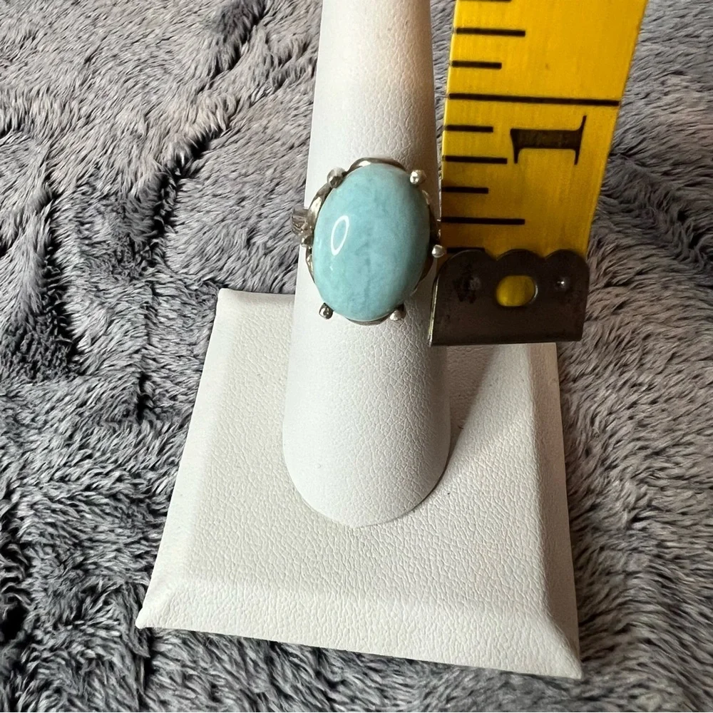 Sterling Silver Large Prong Set Turquoise Cabochon Statement Ring Size 7